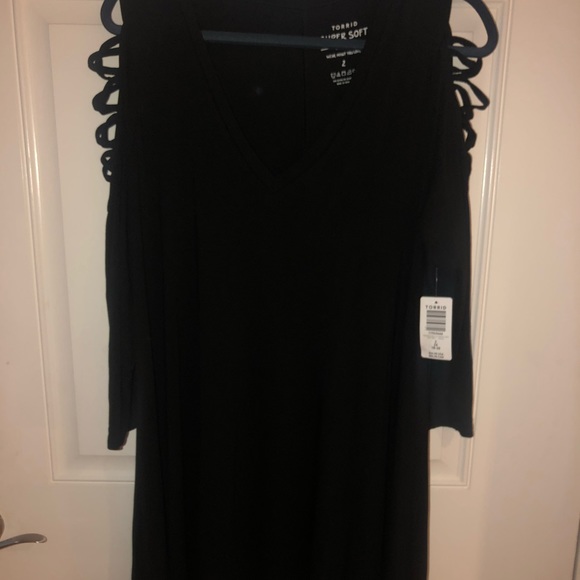 Torrid Black Soft Lattice Trapeze V-Neck Dress - Picture 5 of 5